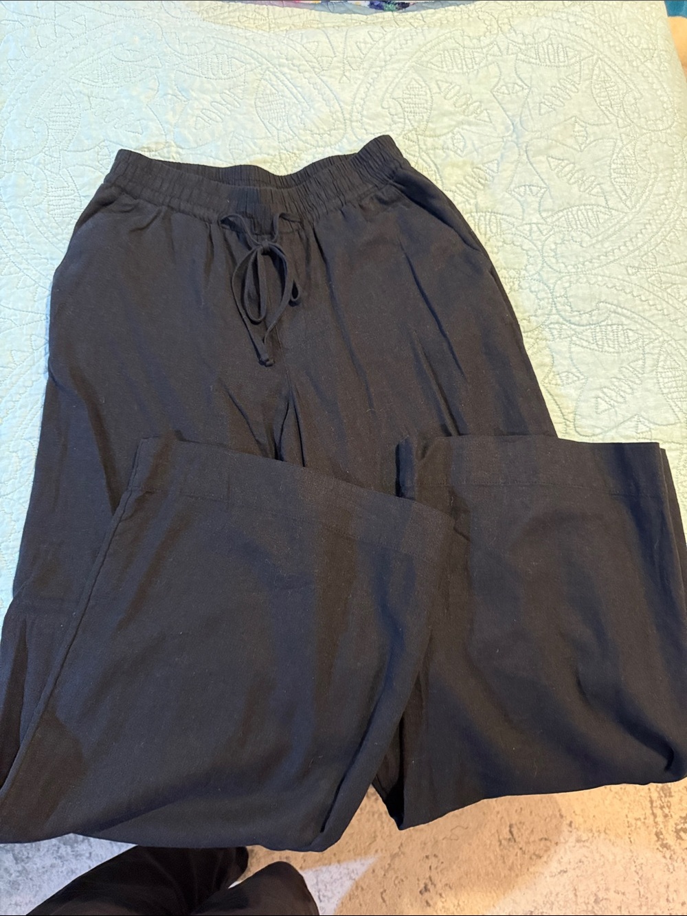 a new day black Elastic Waist Wide-Leg linen Pants